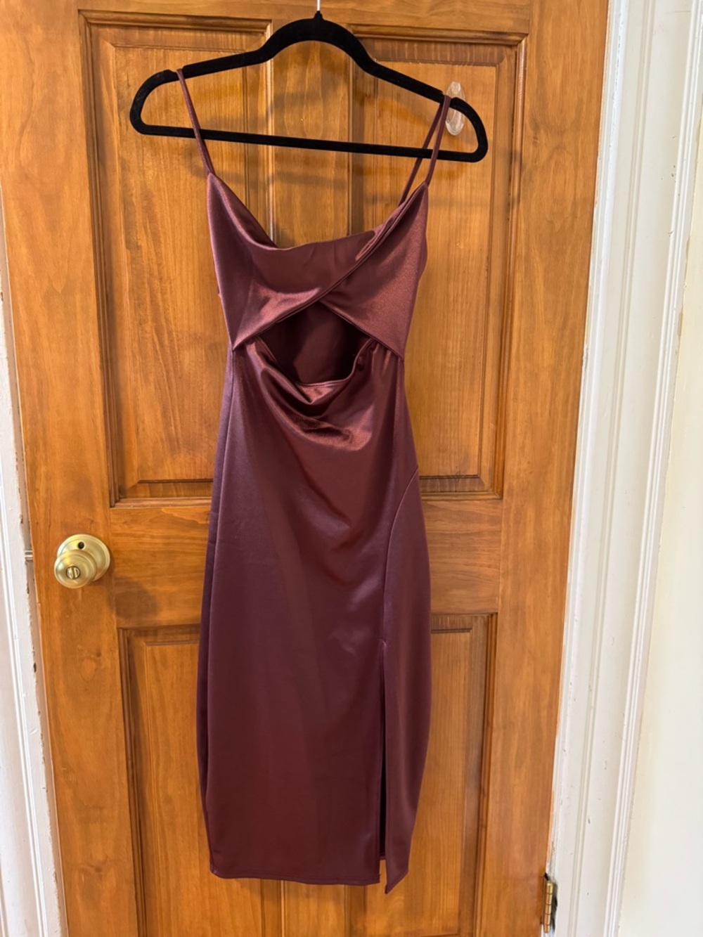 Windsor Satin Wine Burgundy Midi Cutout Dress